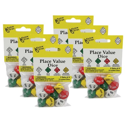 Koplow Games Place Value Dice, 2 Sets of 4 10-Sided Dice Per Pack, 6 Packs