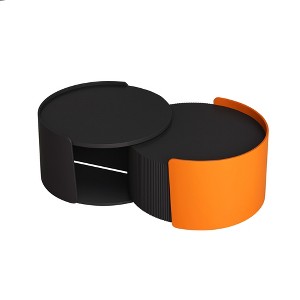 Vynxaria Series 31.5 in. Black Round MDF End Table with Extendable Sliding Tabletop - 1 of 4