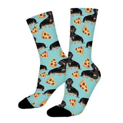 Dachshund Pizza Dog Women Printed Crew Socks Funny Funky Socks Soft Polyester Novelty Gifts for Artists Men