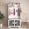 Coucheta Farmhouse Hall Tree with Shoe Storage, 4-in-1 Entryway Bench with 7 Cubbies & 7 Hooks, Mudroom Organizer for Hallway, Living Room, White - 3 of 4
