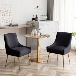 SEYNAR Modern Glam Boucle Pleated Velvet Dining Chair or Vanity Chair Set of 2 with Rear Handle - 1 of 4