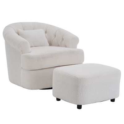Dexmalle Beige Modern Luxury Velvet Swivel Accent Chair Single Sofa with Ottoman