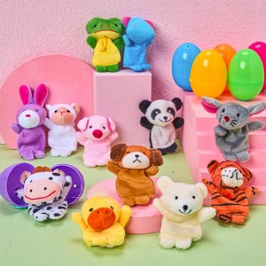 Joyfy 12pcs Prefilled Easter Eggs with Finger Puppet Toys, Plastic Easter Eggs with Surprise Toys for Easter Basket Stuffers and Theme Party Favors - 1 of 4