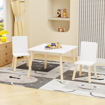 Lycvki 3 Pieces Wooden Kids Table and 2 Chairs Set
