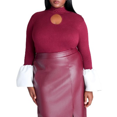 ELOQUII Women's Plus Size Bell Sleeve Sweater With Keyhole