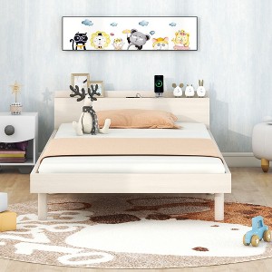 Modern Style Single Size Platform Bed Frame with Built-in USB Port in Walnut Color - 1 of 4