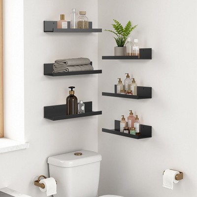 FurnitureR Floating Shelves for Wall, 15.75 Inch Wide Shelves for Decor Storage, Wall Mounted Wooden Shelves for Bedroom, Black