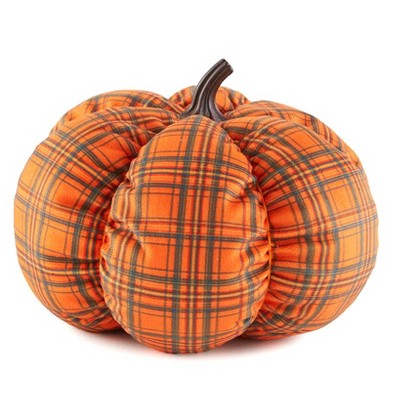 The Lakeside Collection Decorative Harvest Plush Pumpkins - Orange Plaid Large