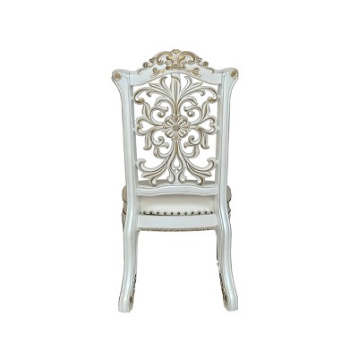 Antique Pearl High Back Wood Side Chair with Floral Motif