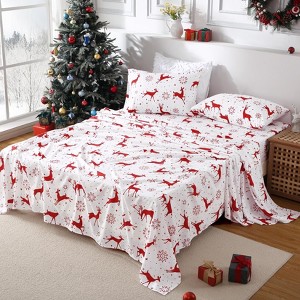 4 Piece Christmas Sheet Set, Ultra Soft Brushed Microfiber Bed Sheets with 16" Deep Pocket – Includes 1 Fitted, 1 Flat, 2 Pillowcases - 1 of 4