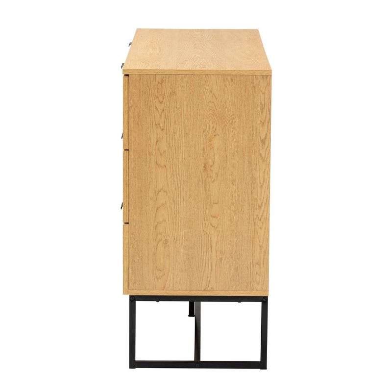 Sawyer Wood and Metal 6 Drawer Storage Cabinet with Natural Rattan Oak Brown/Black - Baxton Studio, 6 of 11