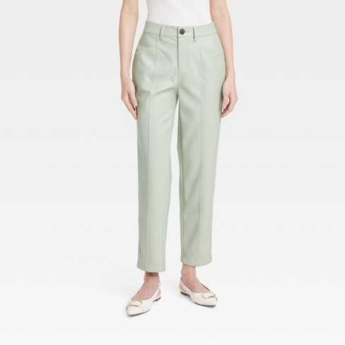Women's High-rise Faux Leather Ankle Trousers - A New Day™ Light Green 16 :  Target
