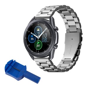Insten Stainless Steel Metal Band For Samsung Galaxy Watch 3 45mm (2020) / 46mm (2018) / Gear S3 Frontier, Replacement Strap For Women Men, Silver - 1 of 4