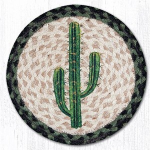 Earth Rugs Saguaro Printed Round Trivet – 10"x10" Braided Jute Table Mat with Southwestern Desert Cactus Design - 1 of 3