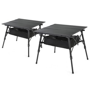 ARROWHEAD OUTDOOR 39" Aluminum Folding Camping Table, Adjustable Height Roll-Up Top, Under-Table Mesh Storage Shelf, Portable, Carry Bag, Black 2-Pack - 1 of 4