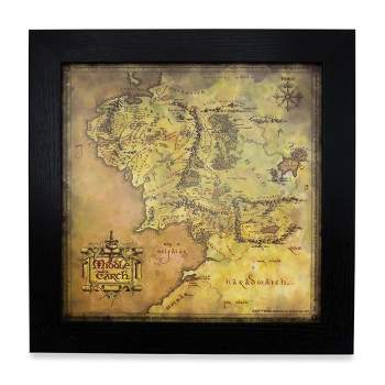 Silver Buffalo The Lord of the Rings Middle-earth Map Hanging Sign Framed Wall Art | 12 Inches