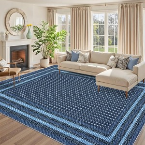 Coucheta Washable Geometric Area Rug, Modern Bordered Print Low Pile Carpet, Non-Slip, Soft Rugs for Living Room, Bedroom, Dining Room & Kitchen - 1 of 4