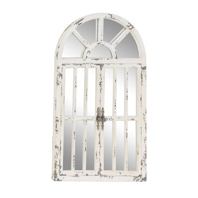 Vintage Farmhouse 26x46 Distressed White Wooden Arched Wall Mirror