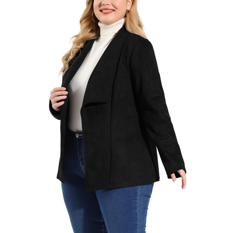 Agnes Orinda Women's Plus Size Jacket Drop Shoulder Moto Stretch Long Sleeves Drape Suede Cardigans, 2 of 7