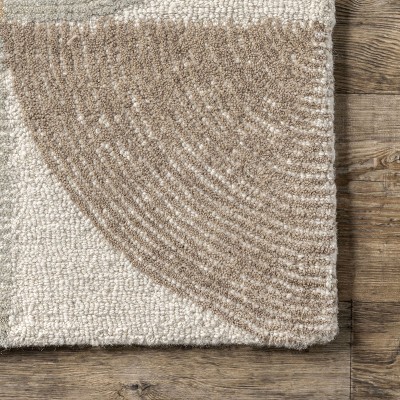 Beige and Light Gray Geometric Wool Tufted Area Rug, 5' x 8'