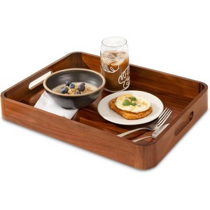 Attop Acacia Wooden Serving Trays with Handles for Eating, Appetizers, Food, Snacks, or Home Decor, Large Wood Bed Tray or TV Tray - 1 of 4