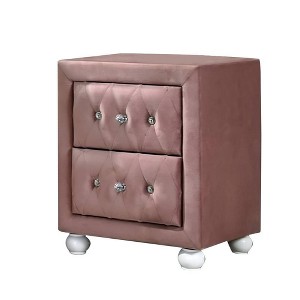 17" Reggie Nightstand Pink Fabric - Acme Furniture: Crystal-like Detail, Wood Bun Legs, Safety Stop Drawer - 1 of 4