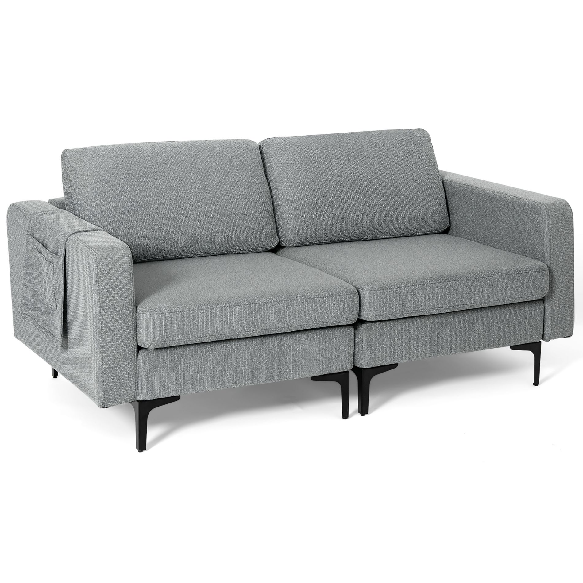 Costway Modern Loveseat Linen Fabric 2-Seat Sofa Couch w/ Side Storage Pocket Dark Grey