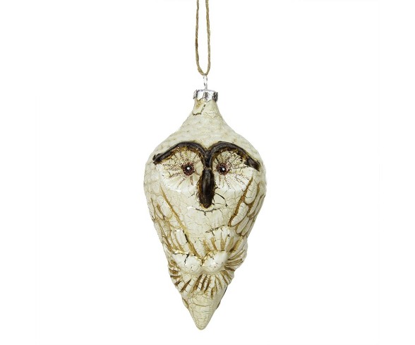 Roman 5.5" Glittered Painted Glass Owl Finial Christmas Ornament - White/Brown