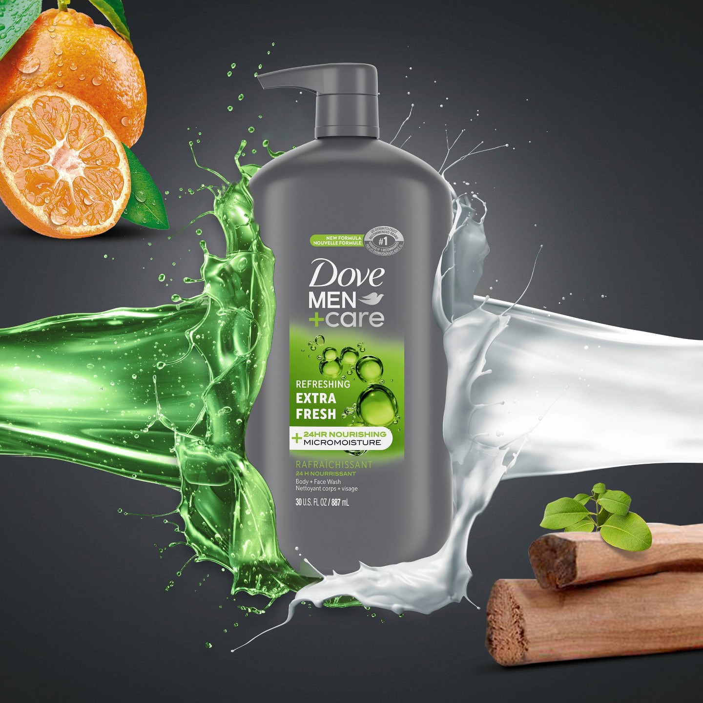 Гель для душа и умывания с дозатором Dove Men+Care Extra Fresh, без сульфатов, 30 fl oz — фото 5