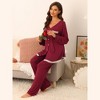 cheibear Women's Modal Casual Button Down Lounge Tops with Pants Stretchy Soft Pajama Sets - 2 of 4