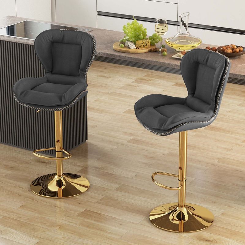 Costway Adjustable Bar Stool Set of 2 Leathaire Bar Chairs with Padded Seat & Footrest, 5 of 10