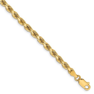 Black Bow Jewelry 14k Yellow Gold 3.75mm Diamond Cut Solid Rope Chain Bracelet