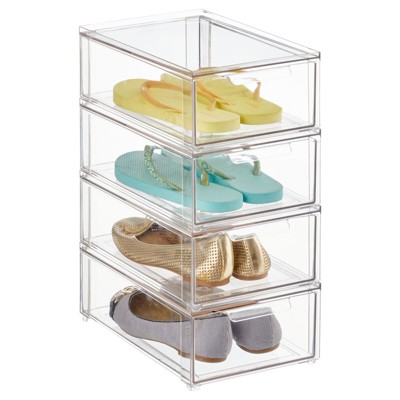 Mdesign Stackable Plastic Storage Closet Bin Boxes - 2 Pull-out Drawers -  Clear