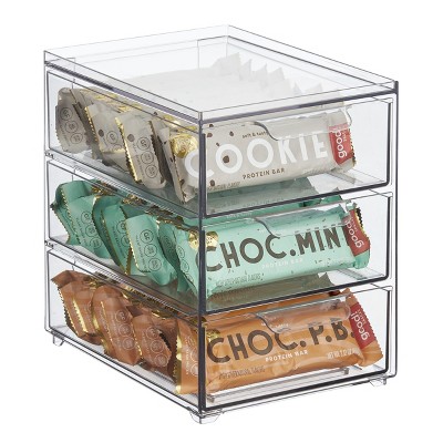 mDesign Plastic Stackable 3-Drawer Kitchen Storage Organizer - Clear