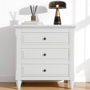 Mshliw 3-Drawer Nightstand for Bedroom, Solid Wood Frame Bedside Cabinet with Ball-Bearing Slides and Storage Drawers, Fully Assembled - 1 of 4