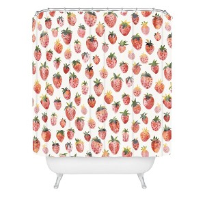 Deny Designs Ninola Design Strawberries Countryside Summer Shower Curtain Red : Microfiber, Machine Washable, Non-Slip Backing - 1 of 4