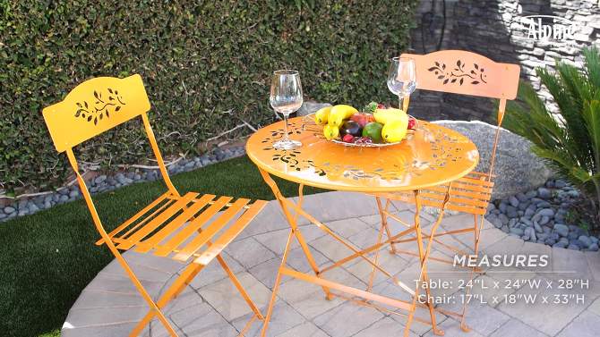 3pc Steel Bistro Set with Folding Table and Chairs Orange - Alpine Corporation, 2 of 10, play video