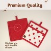 Folkulture Christmas Pot Holders Pack of 2 (8"x 8") Ribbed Silicone & Cotton Hot Pads | Heat Resistant, Non-Slip | Red Polka Christmas Gift Set - 4 of 4