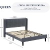 Upholstered King Bed Frame with Wingback Headboard, Velvet Upholstery Platform Bed, No Box Spring Needed, Wood Slats Support, Easy Assembly - 2 of 4