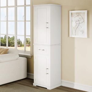 Whisen Tall Bathroom Storage Cabinet, Freestanding Storage Cabinet with Adjustable Shelf - White - 1 of 4