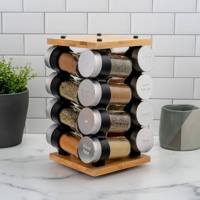 Bamboo Revolving Countertop Spice Rack with 16 Jars