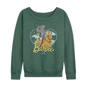 Women's - Barbie - Western Heart Lightweight French Terry Wide Neck Long Sleeve Shirt - 1 of 4