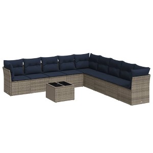 vidaXL Patio Sofa Set with Cushions 10 Piece, Sectional Sofa with Glass Table, Outdoor Conversation Set, Modern Style, Gray Poly Rattan - 1 of 4