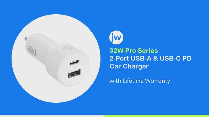 Just Wireless Pro Series 32W 2-Port USB-A &#38; USB-C Car Charger - White, 2 of 7, play video