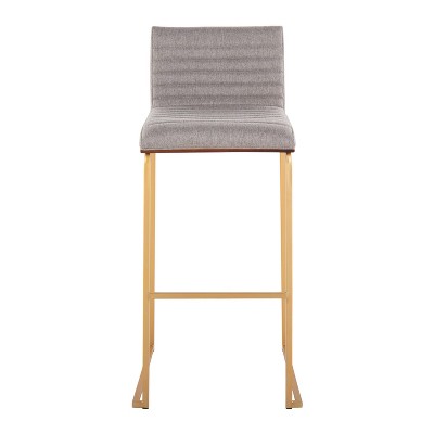 Set of 2 Gray Fabric and Gold Metal Barstools