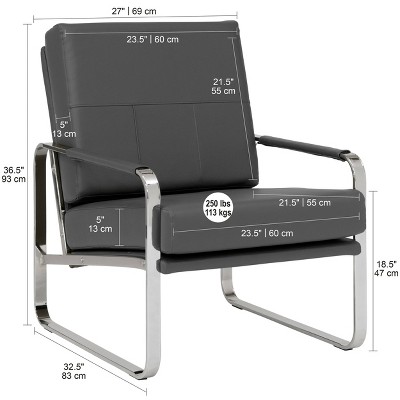 Smoke Gray Leather and Chrome Accent Chair