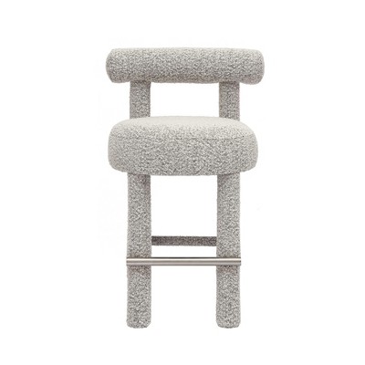 Carmel Black and White Boucle Counter Stool with Wood Frame
