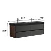 phiestina 60" Walnut Bathroom Vanity with Matt Black Sink, Soft Black Drawers, Wall Mounted, Pre-Assembled - 2 of 4