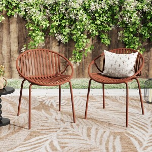 Gulches Set of 2 Stackable Patio Dining Chairs - 300 lbs Capacity, Ergonomic Curved Back, Breathable Cutout Design, Metal Legs & PP Plastic - 1 of 4