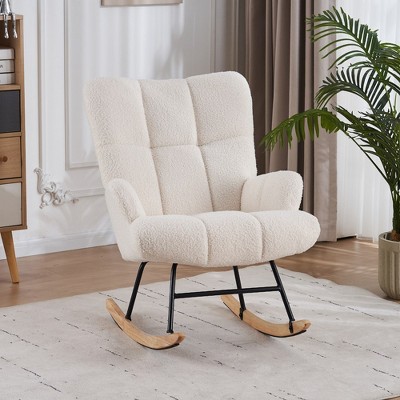 FERPIT Upholstered Teddy Velvet Accent Chair & Rocking Chair with Wingback Design